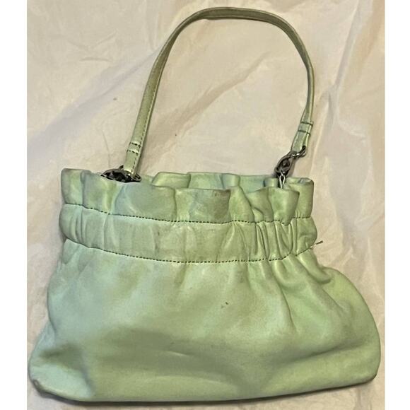 LULU GUINNESS Leather Clutch Bag Flex Frame Closure Light Green Color - Picture 2 of 13